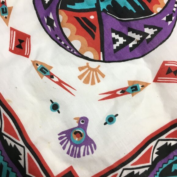 Vintage Wamcraft Scarf Kerchief Concha Thunderbird Fringe Leather RARE 22"x21.5" - Picture 6 of 8